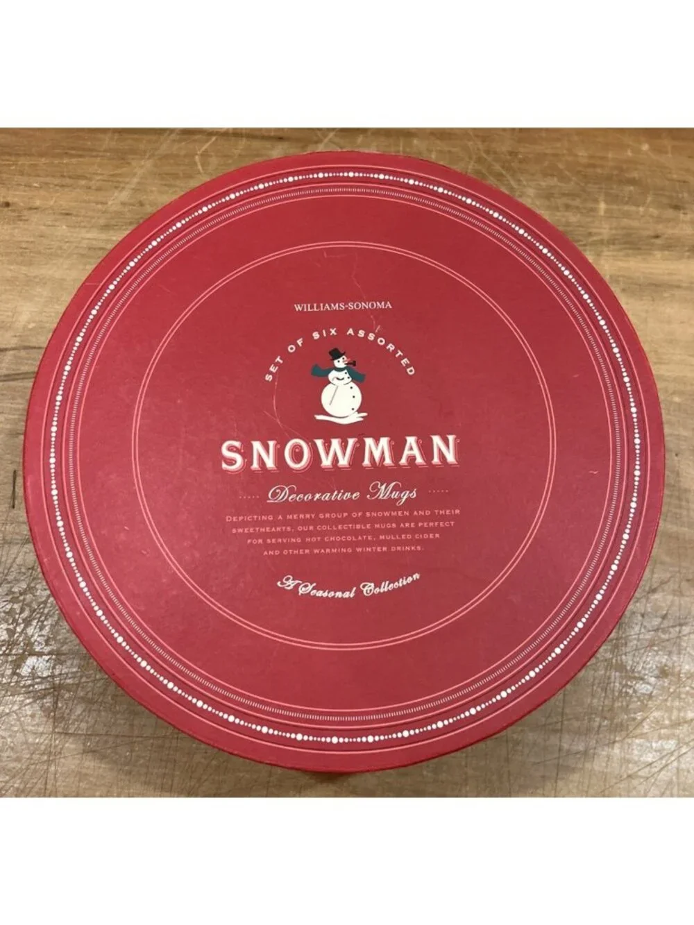 Williams Sonoma Set Of 6 Snowman Christmas Holiday 10 oz Mugs Original Box